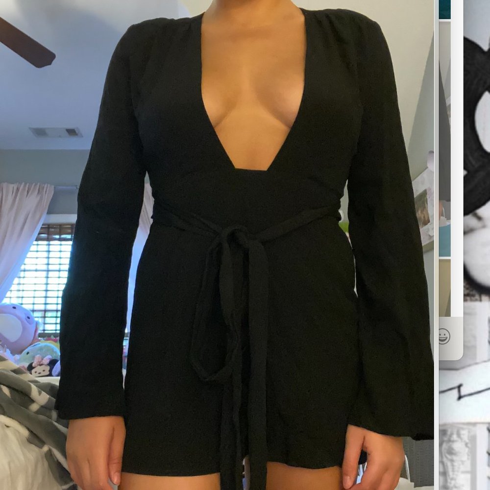 Open Front & Back Romper with Tie Waist - Picture 1 of 5